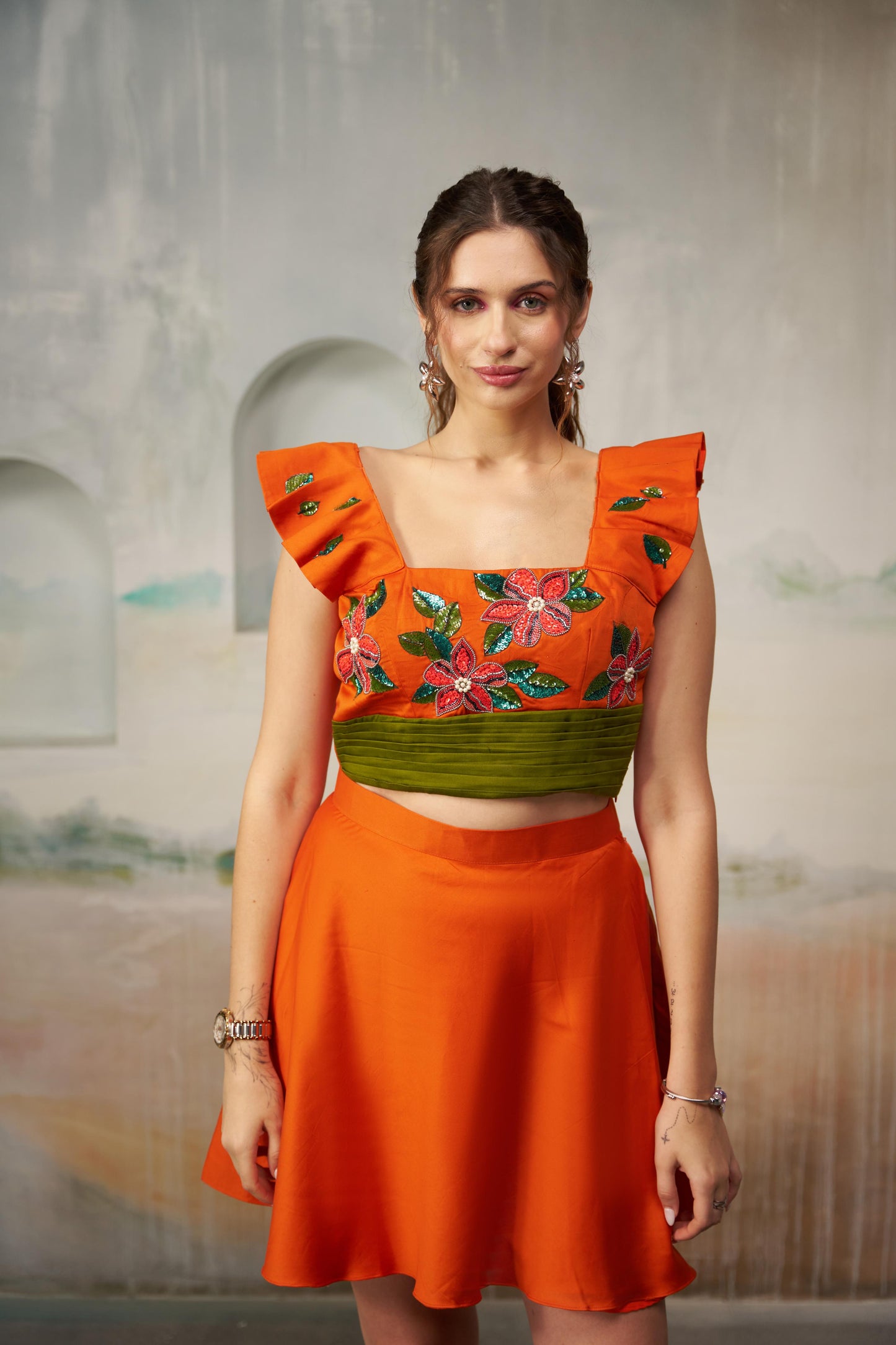 Fiery Orange Embroidered Set
