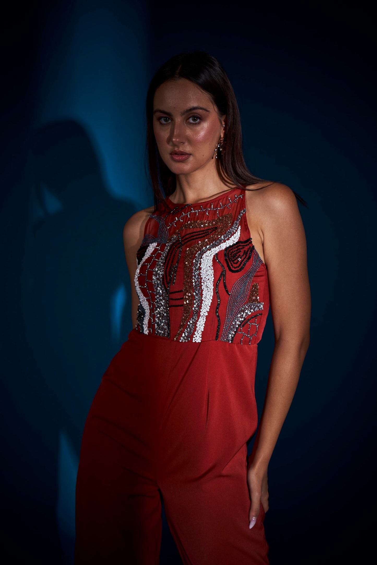 RUST EMBELLISHED JUMPSUIT