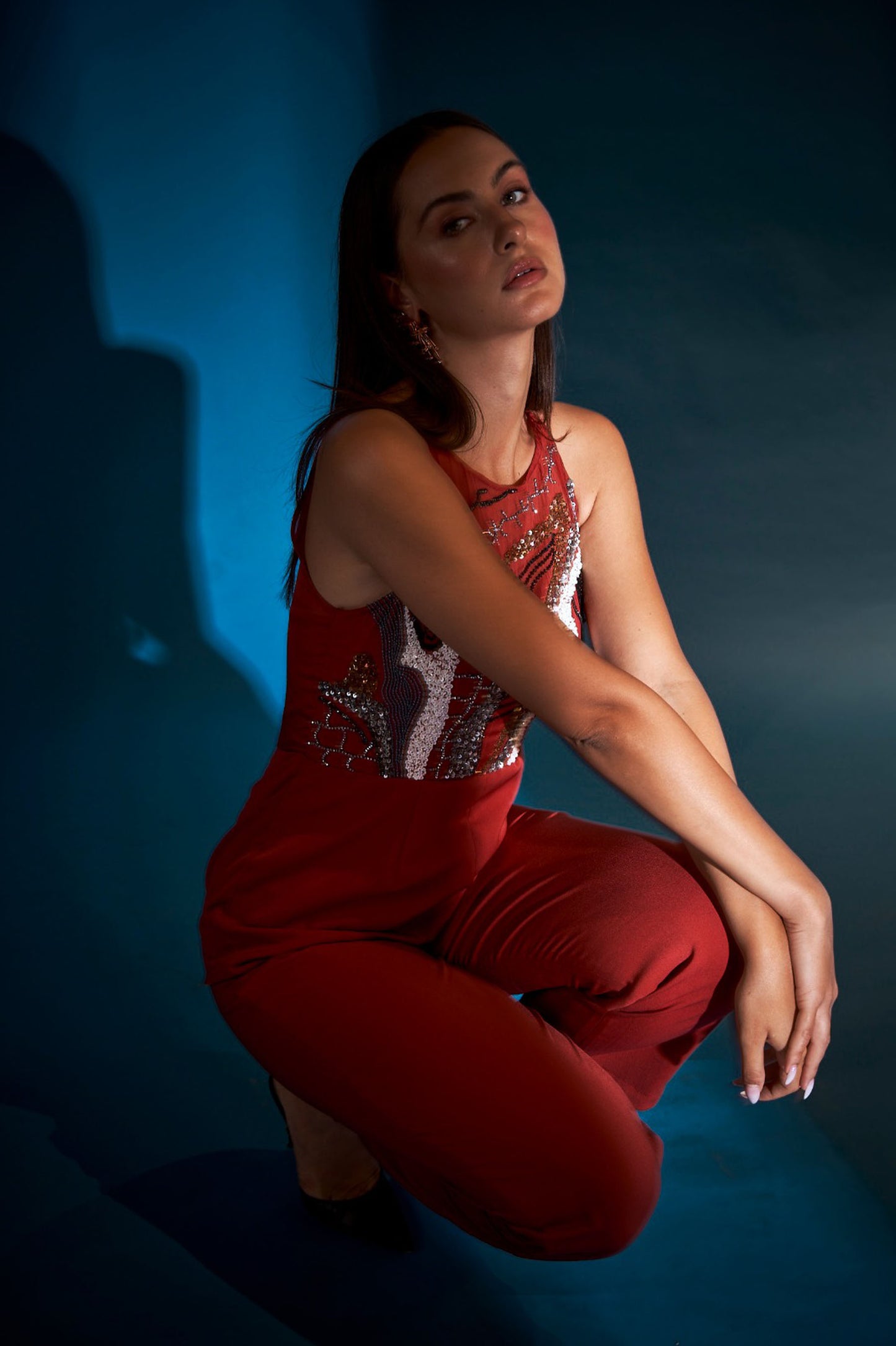 RUST EMBELLISHED JUMPSUIT