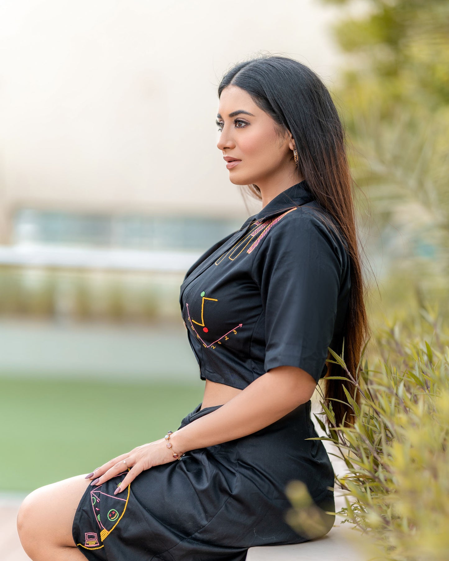 BLACK PIE CHART SKIRT SET