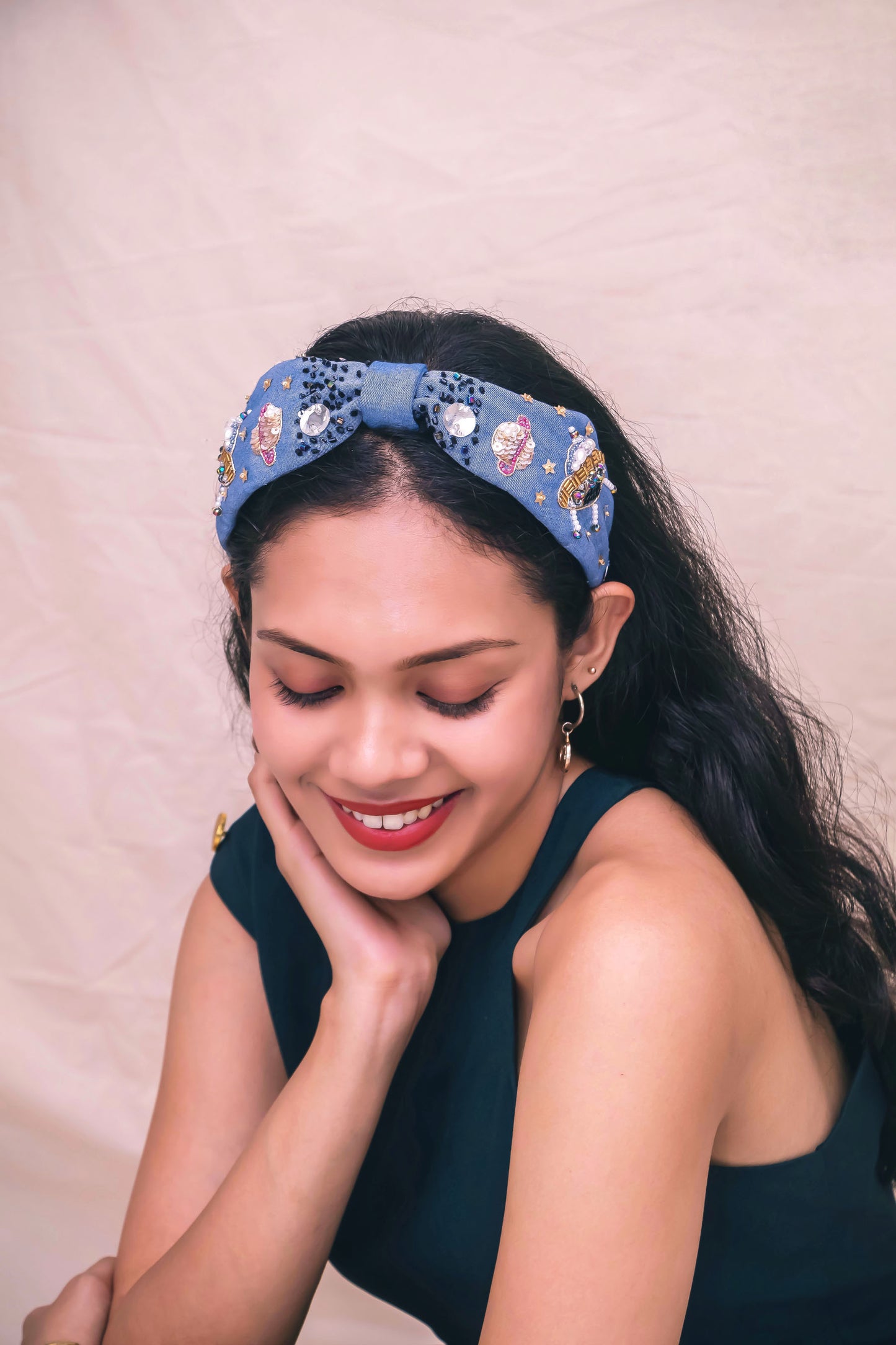 2 In 1 Denim Galaxy Hairband Cum Bandana