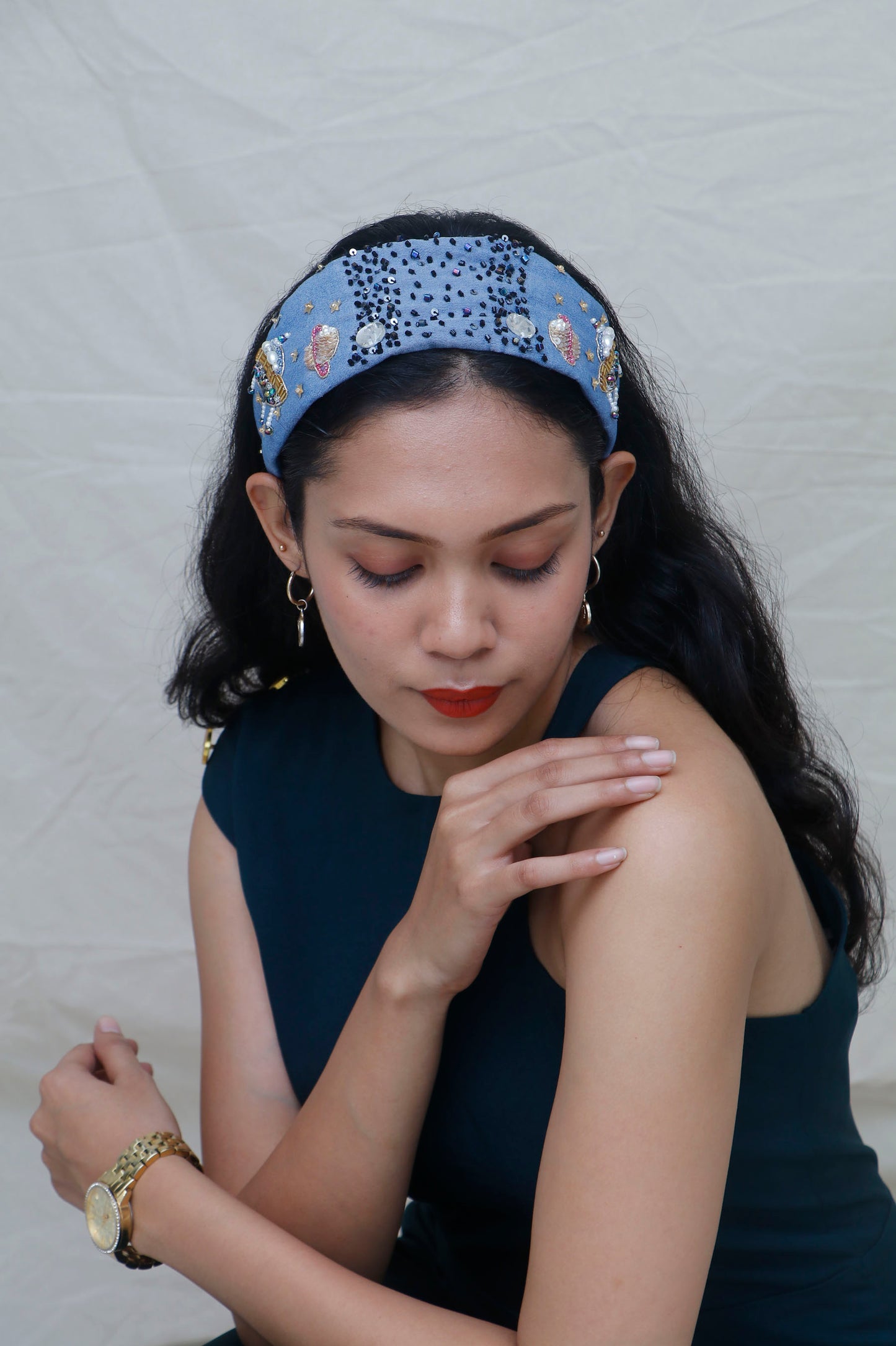 2 In 1 Denim Galaxy Hairband Cum Bandana