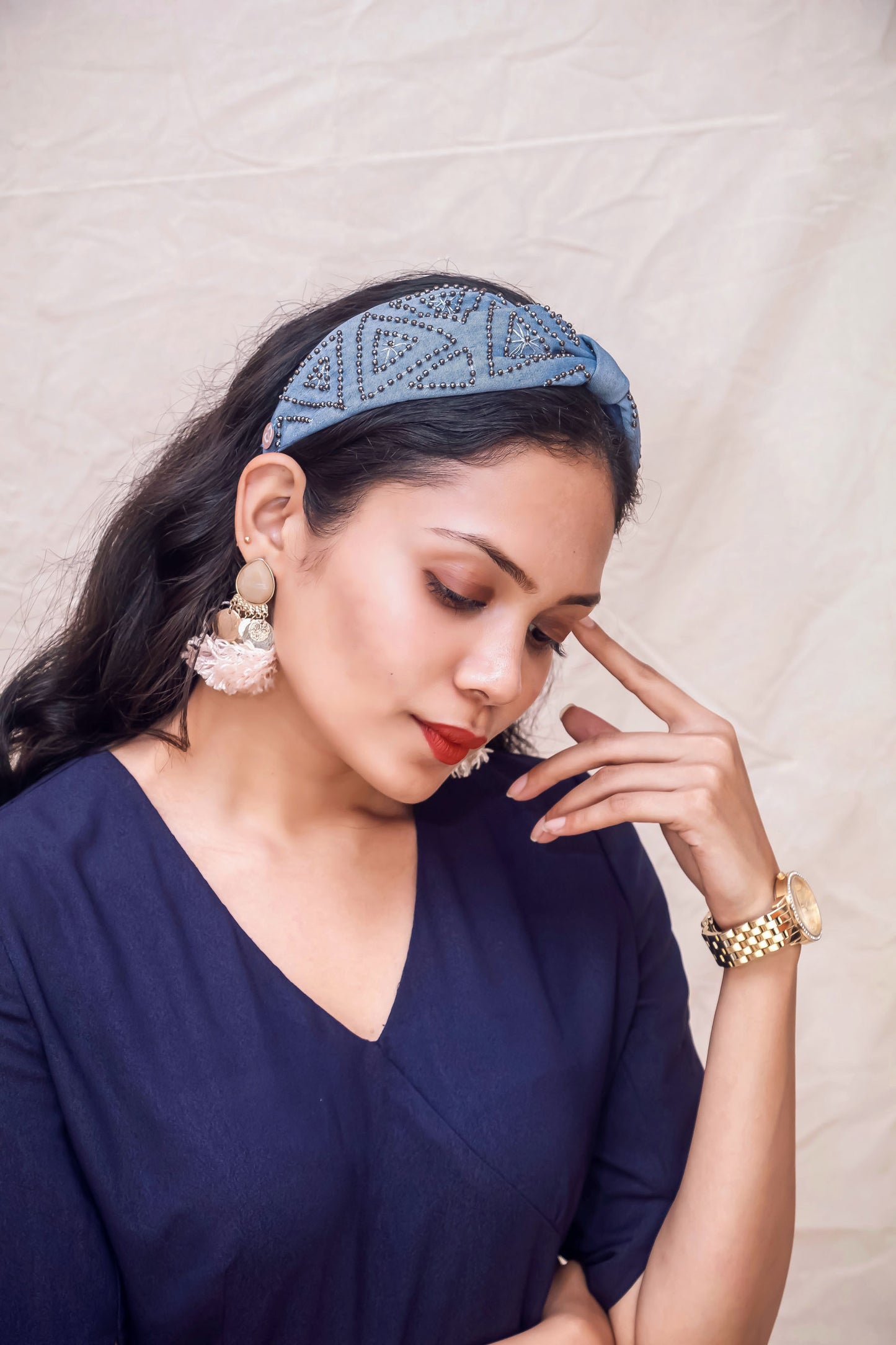Denim Metallic Hairband Cum Bandana
