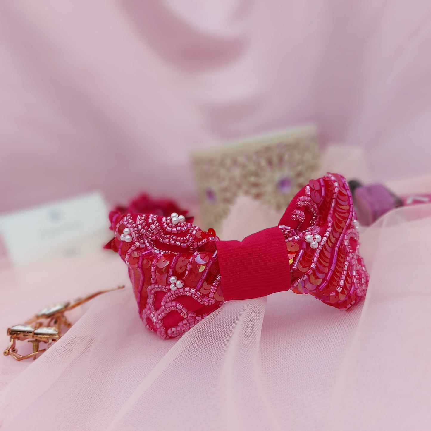 Sequined Fuchsia Hairband Cum Bandana