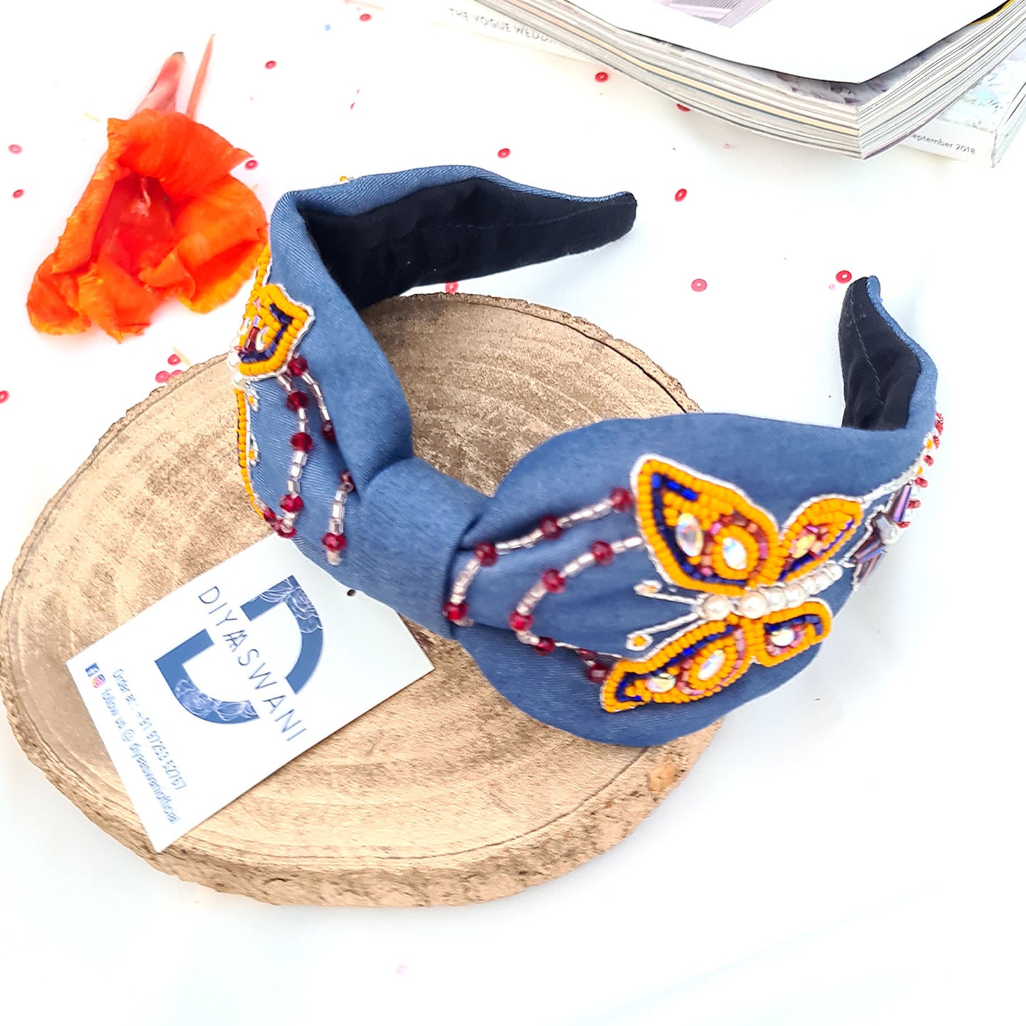 Denim Yellow Butterfly With Clock Hairband