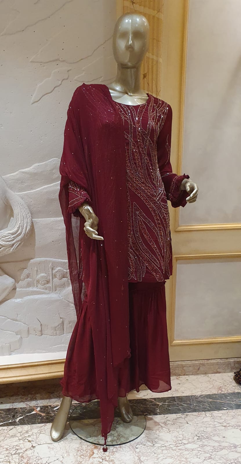 Marroon kurta set with duppata