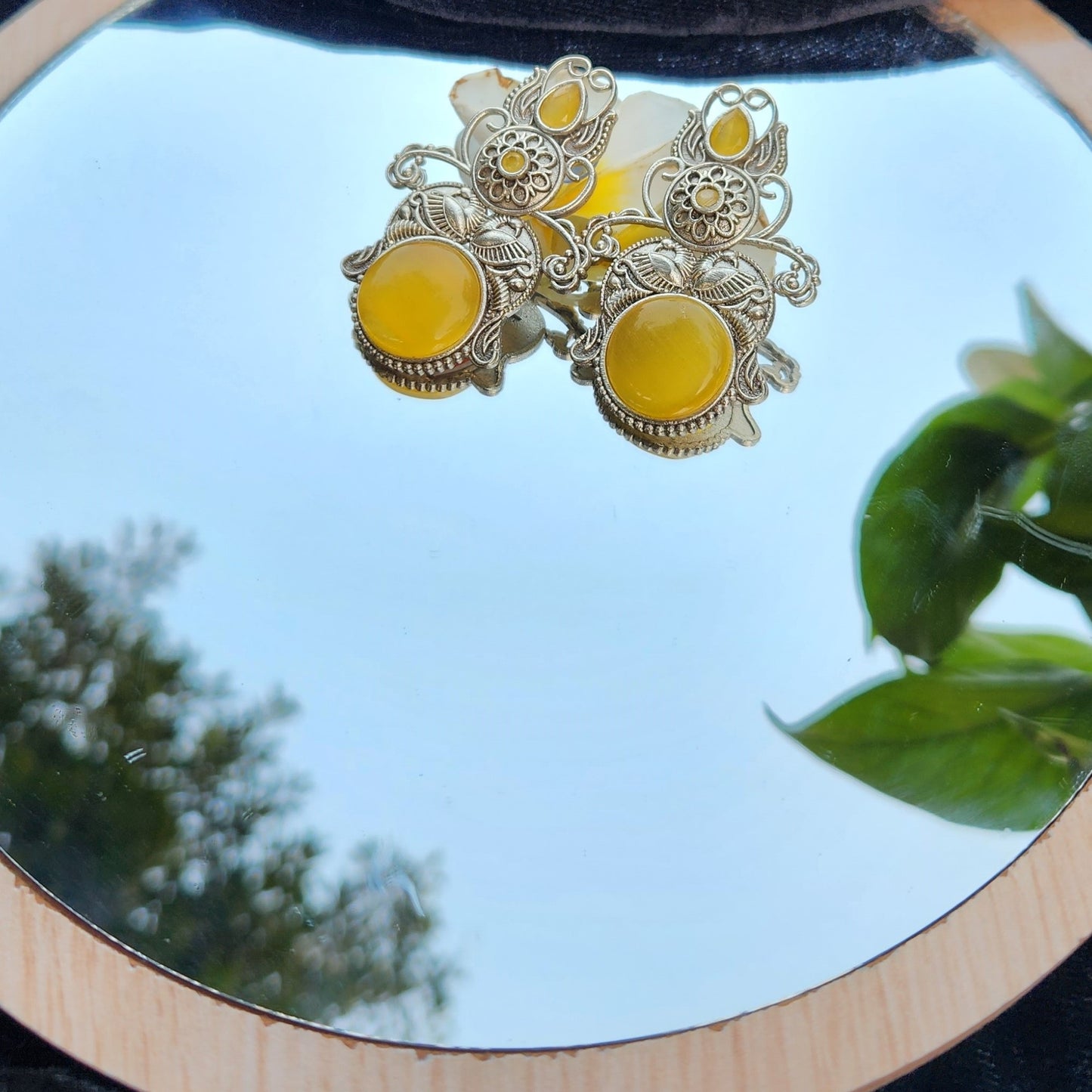 Ethnic Yellow Silver Earrings