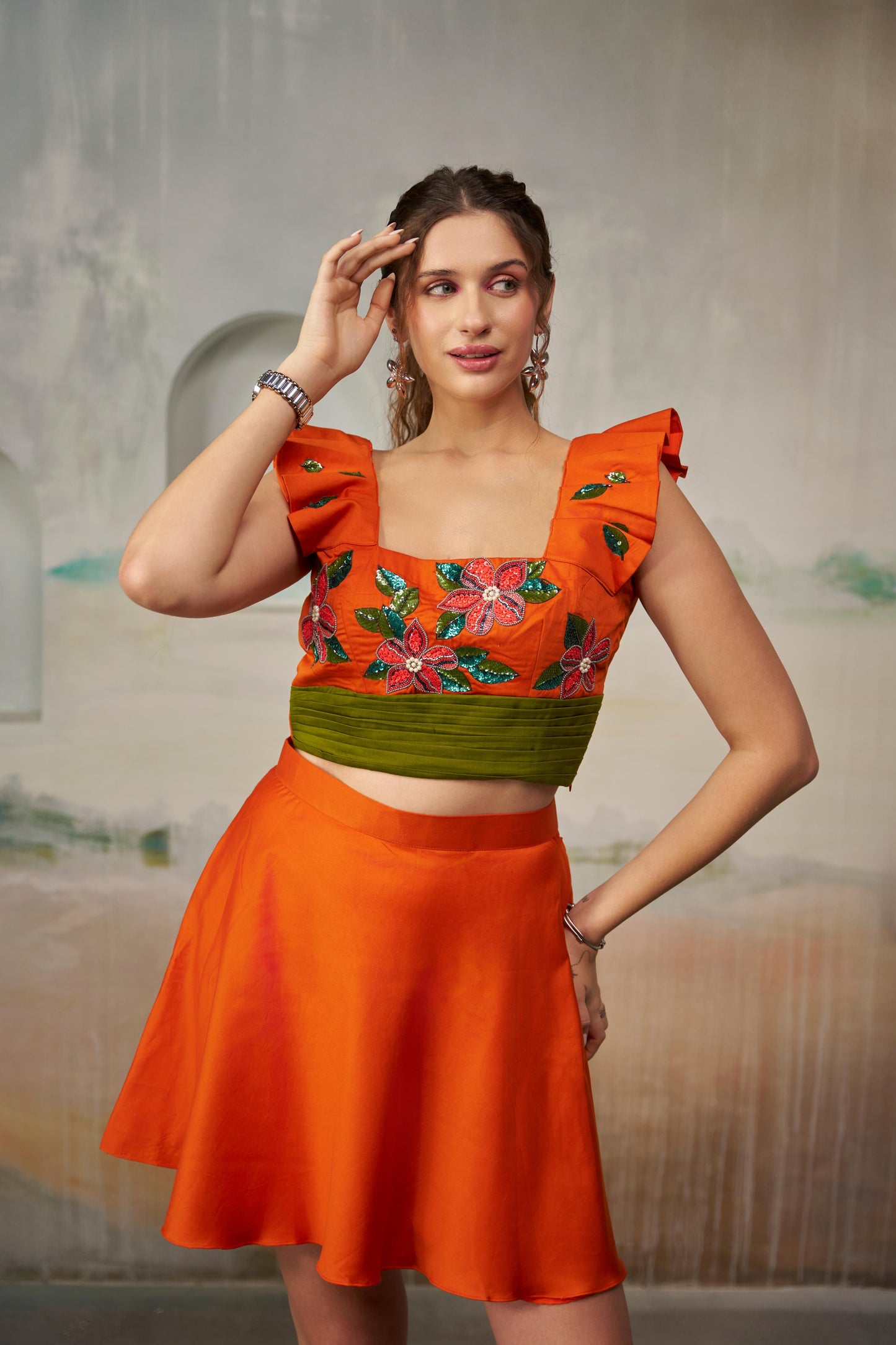 Fiery Orange Embroidered Set