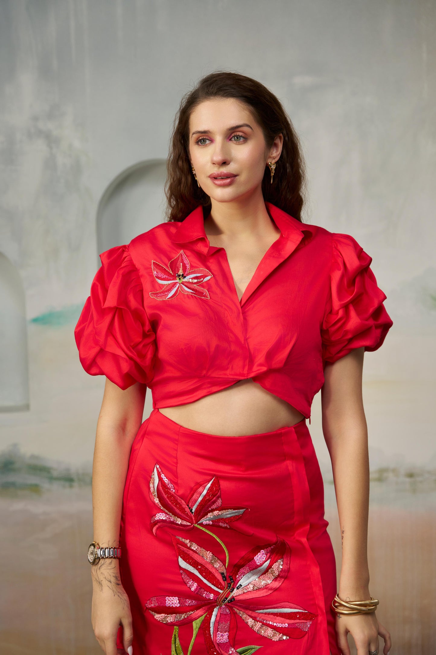 Red Floral Embroidered Set