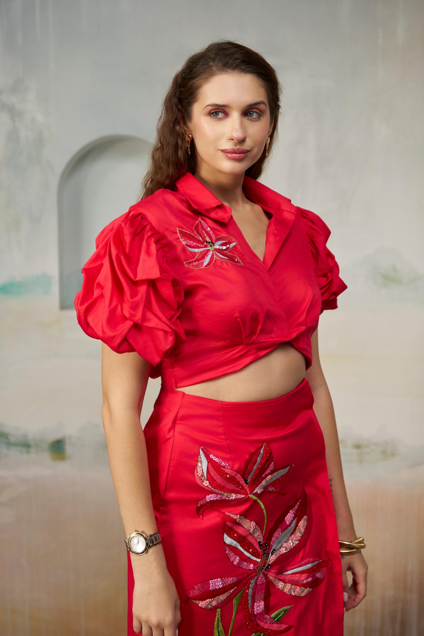 Red Floral Embroidered Set