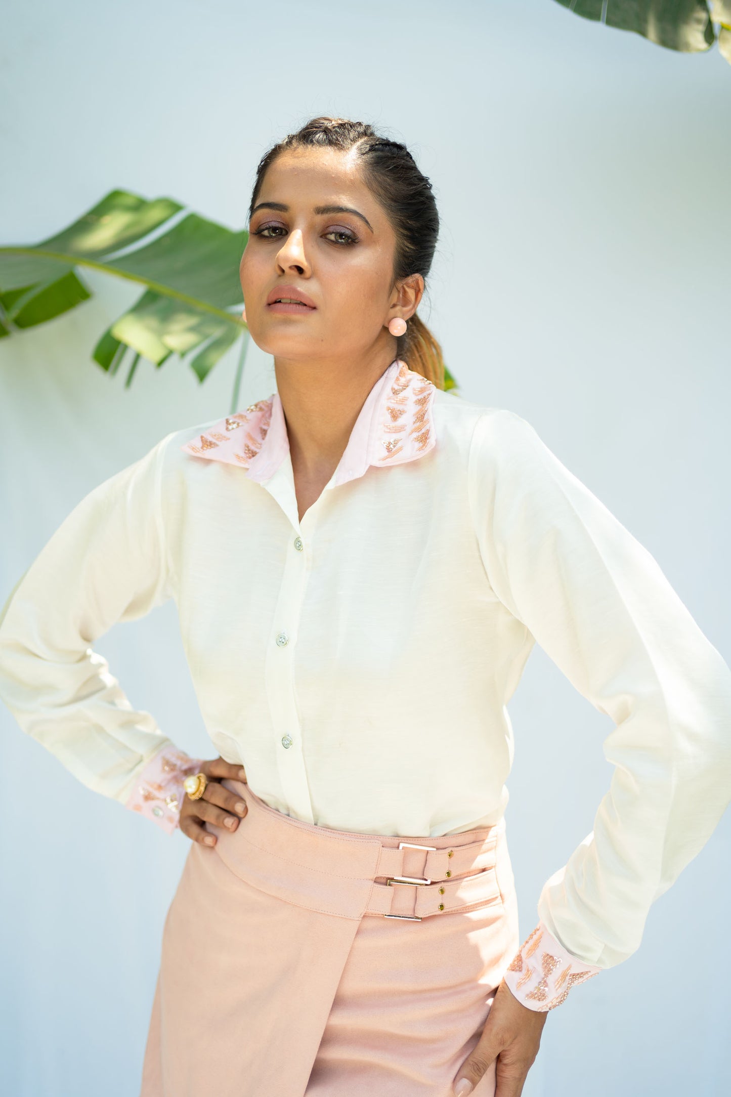PINK CUFFS ON WHITE SHIRT