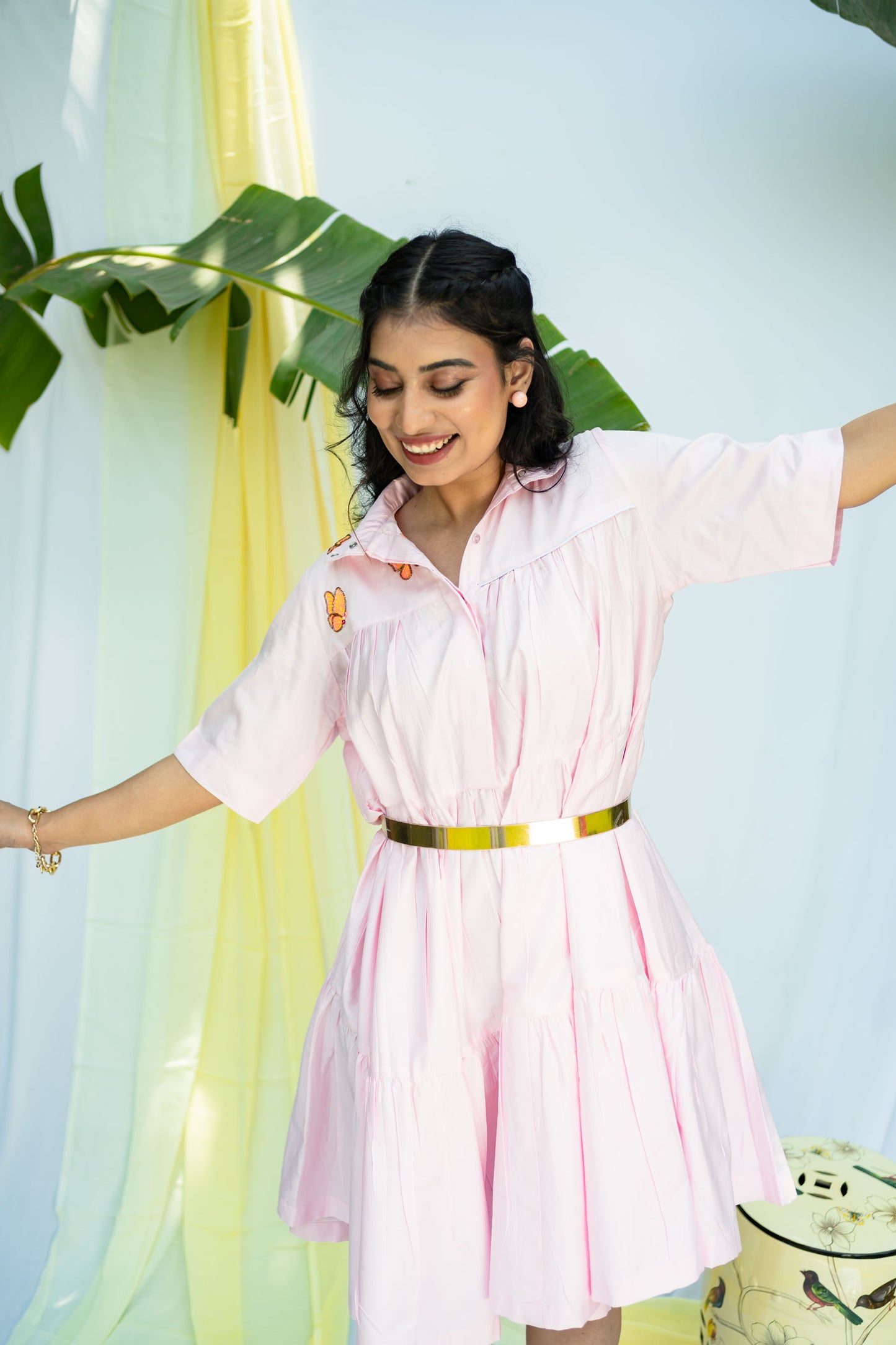 PEACH DRESS WITH BUTTERFLY