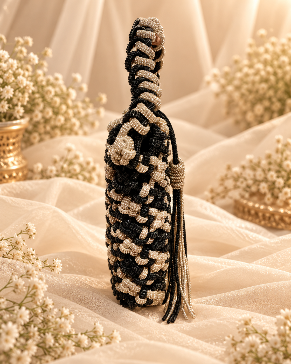 Black & Ivory Beaded Handbag (Big)