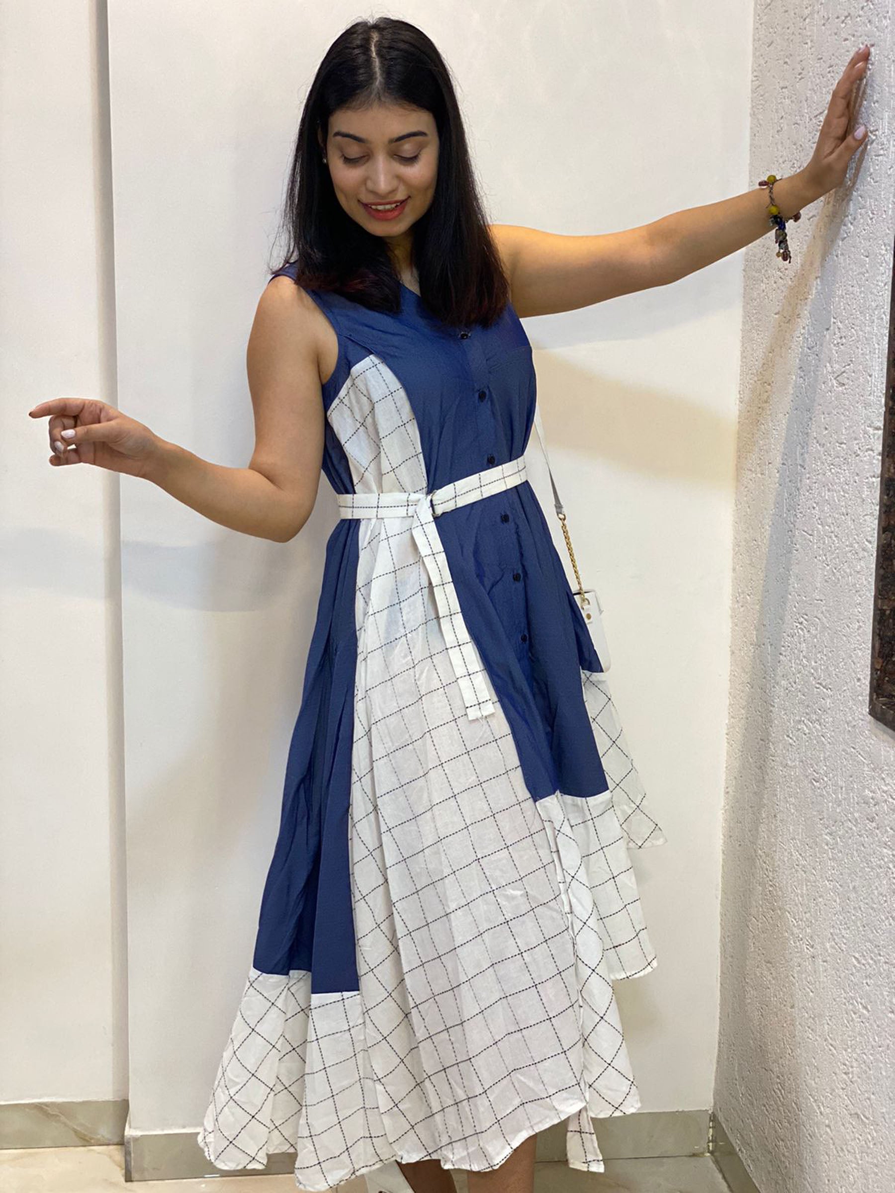 DENIM & DOTTED SQUARE DRESS
 – DIYA ASWANI
