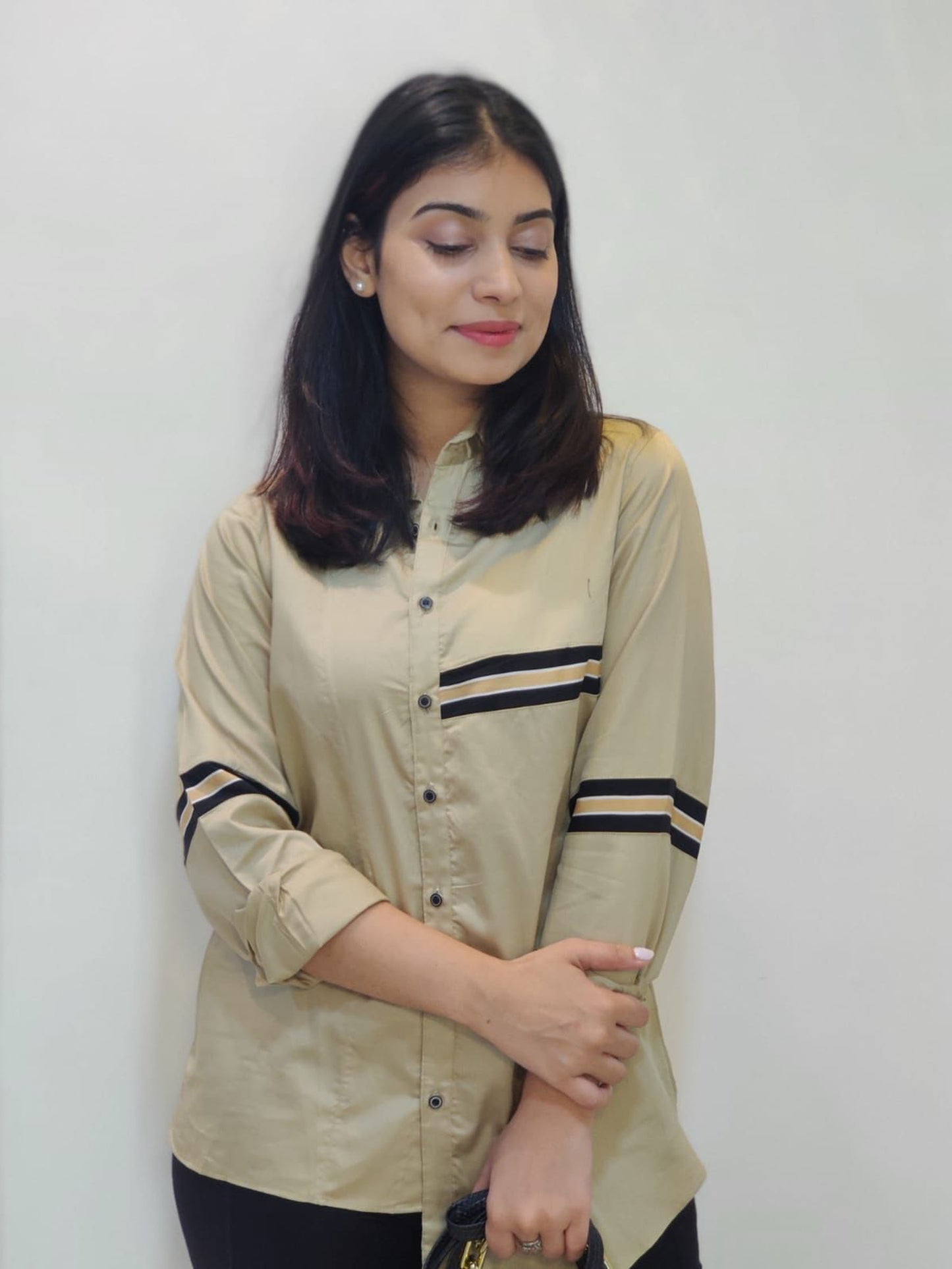 BLACK HORIZONTAL STRIPE & CAMEL SHIRT