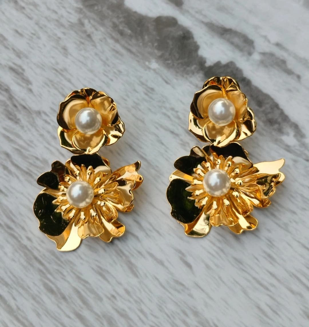 Layered Floral Pearl Earrings