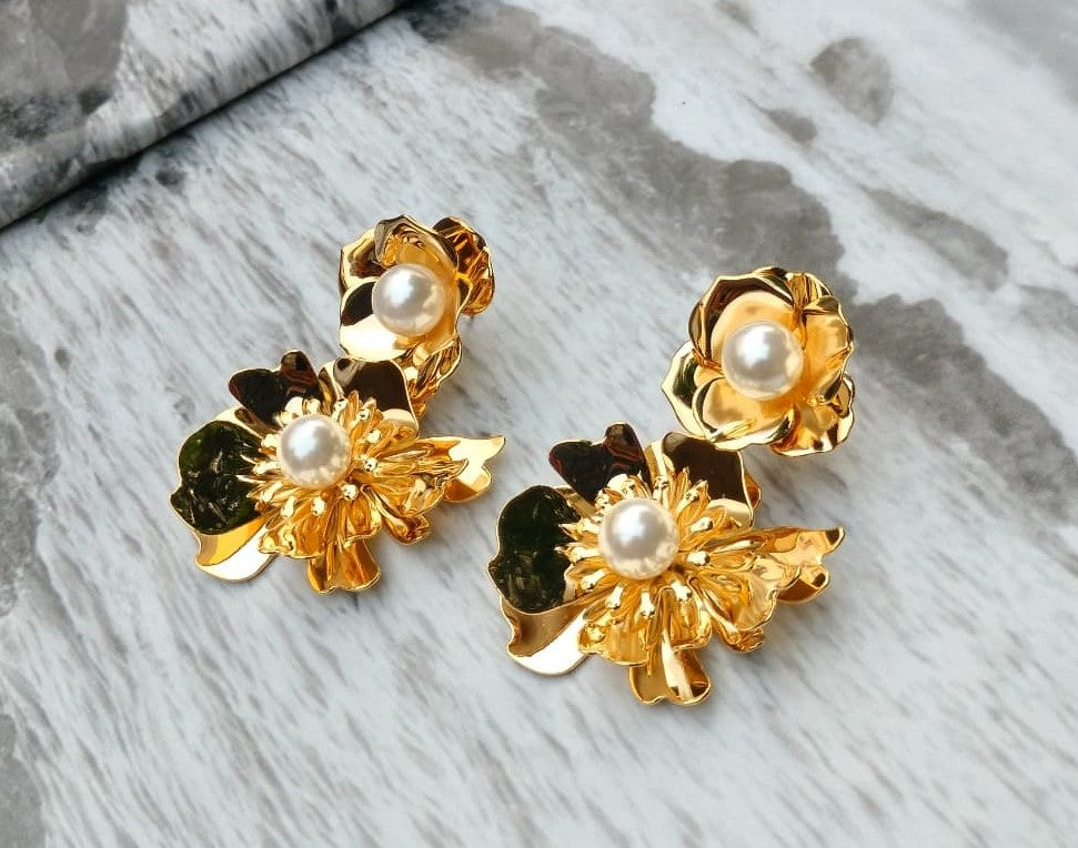 Layered Floral Pearl Earrings