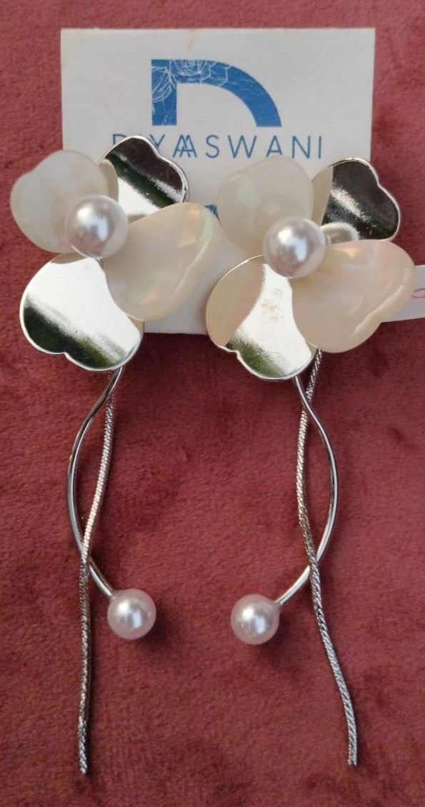 Pearl and Flower Drop Earrings