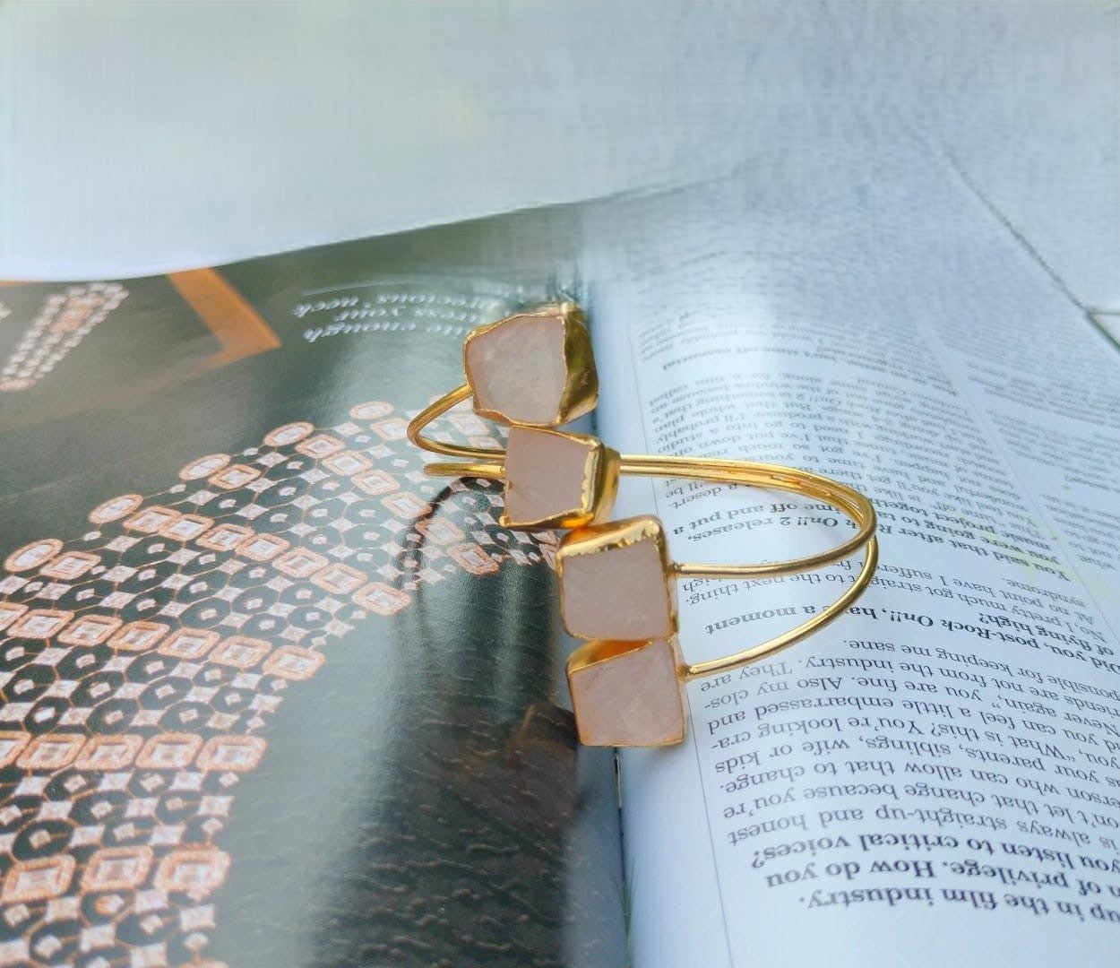Natural Pink Quartz Cuff