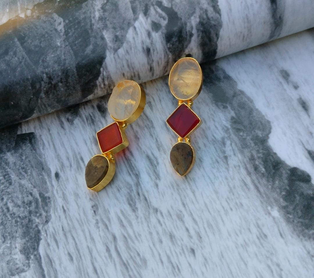 Tri-Gemstone Cascade Earring