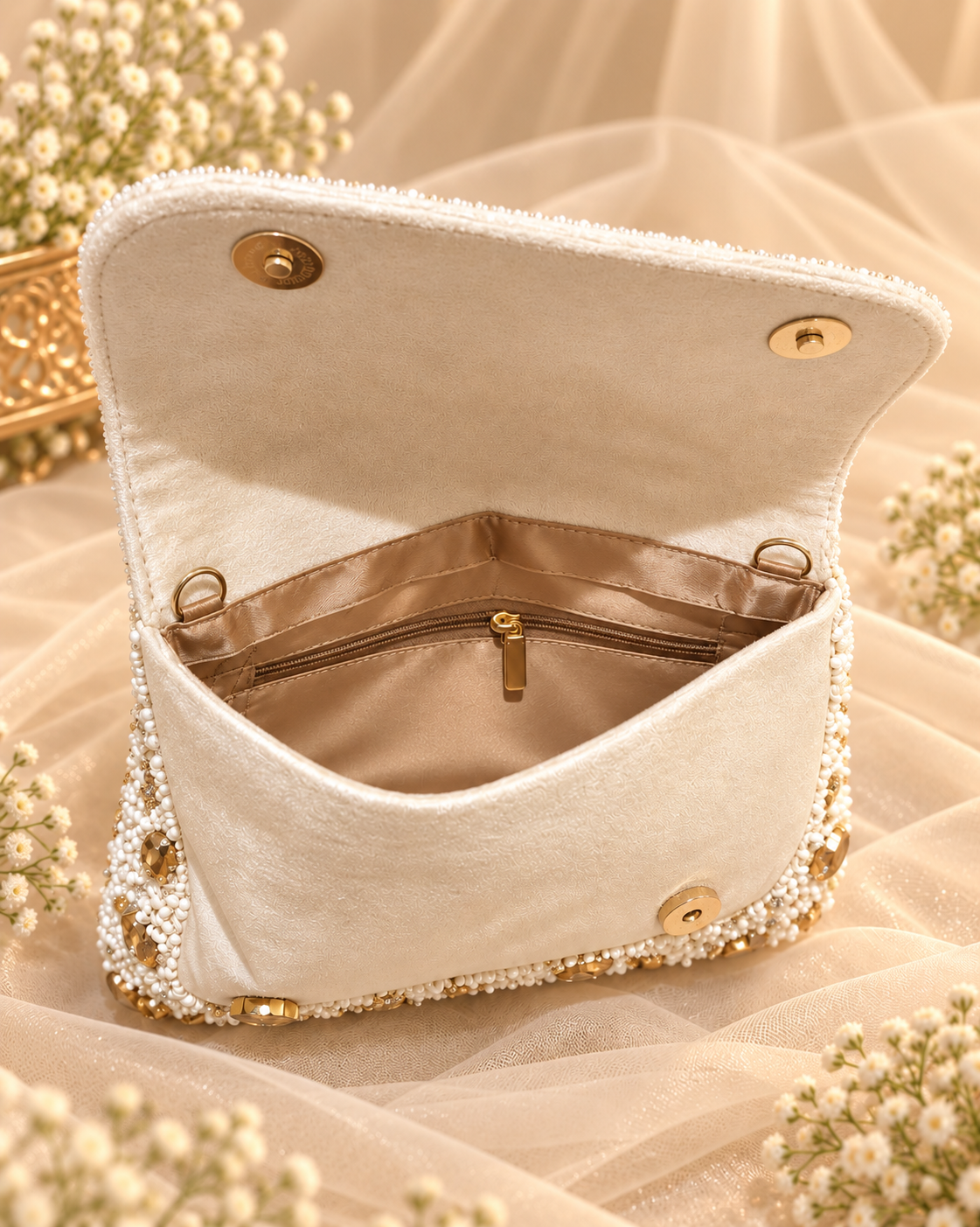 Ivory Champagne Heart Bridal Clutch (Big)