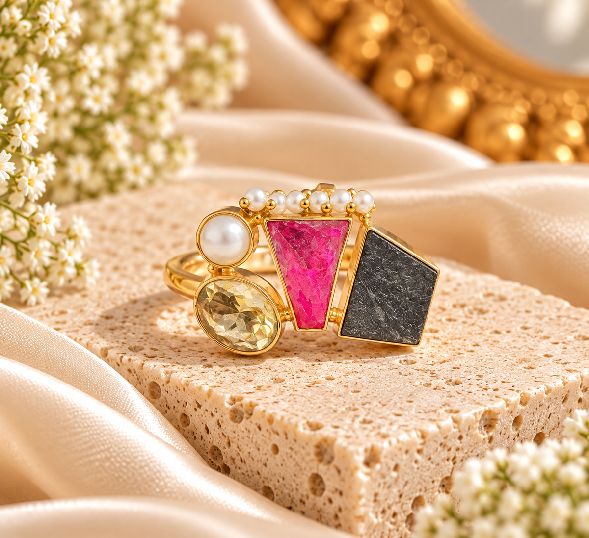 Pink & Pearl Statement Ring