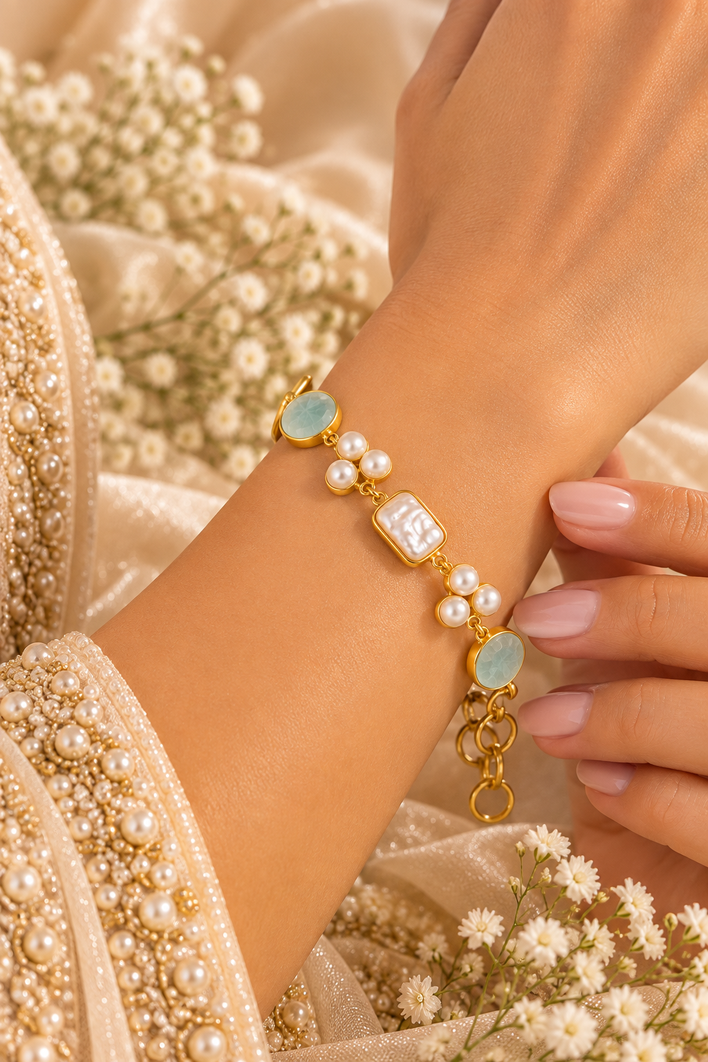 Celeste Pearl & Aqua Gold Bracelet