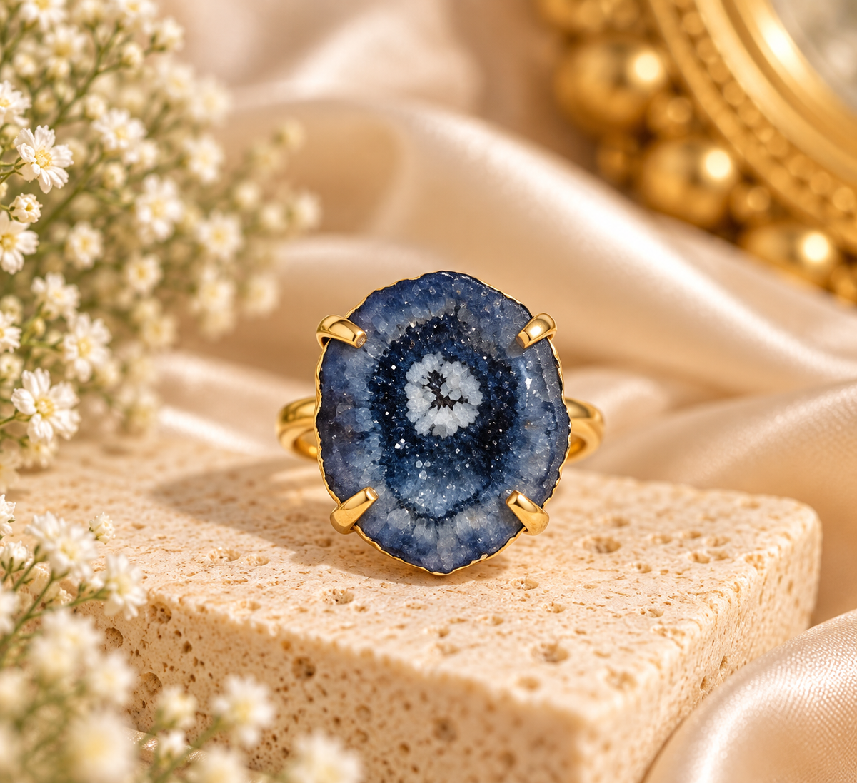 Blue Druzy Gold Ring