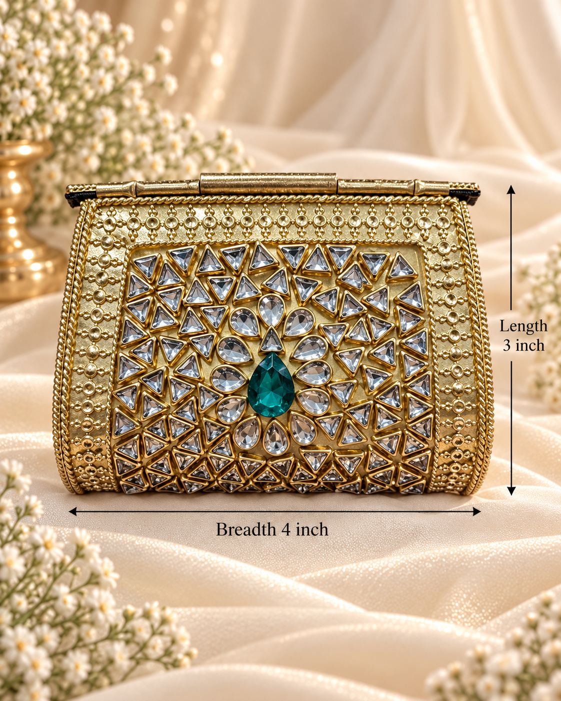 Emerald Kundan Clutch ( Mini )