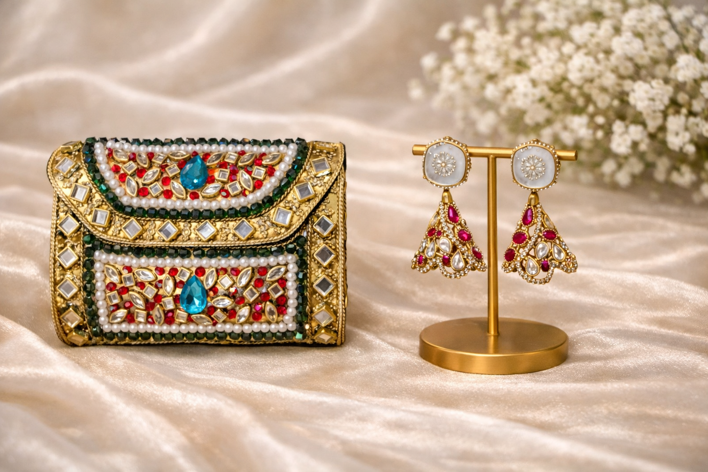 Royal Kundan Clutch & Festive Drop Earrings Set