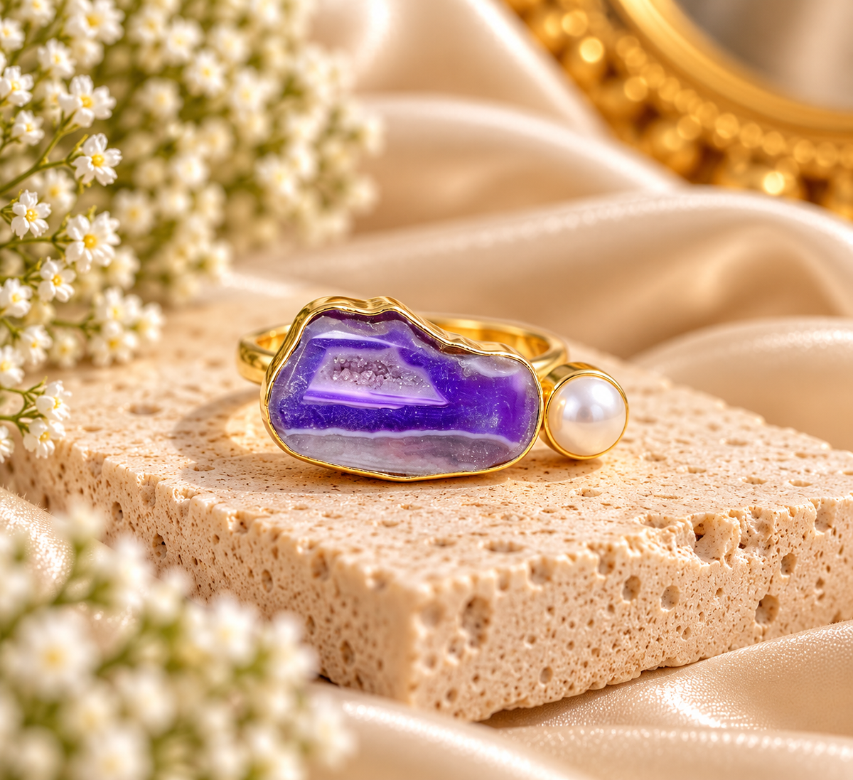 Amethyst Pearl Statement Ring