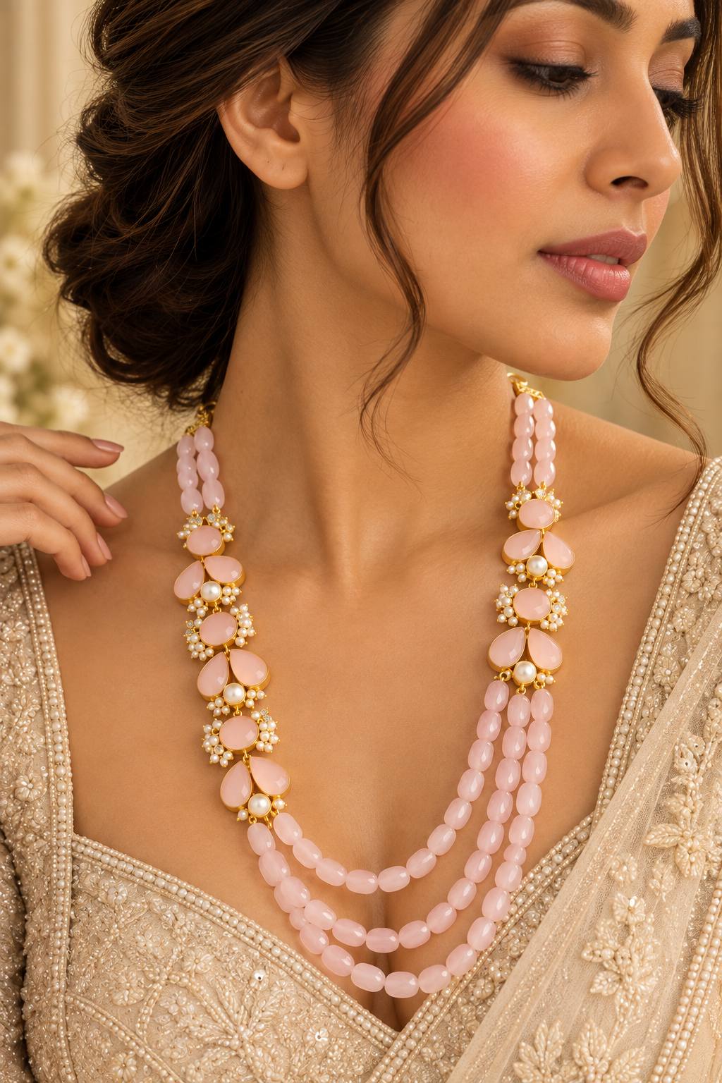 Rose Pearl Cascade Necklace