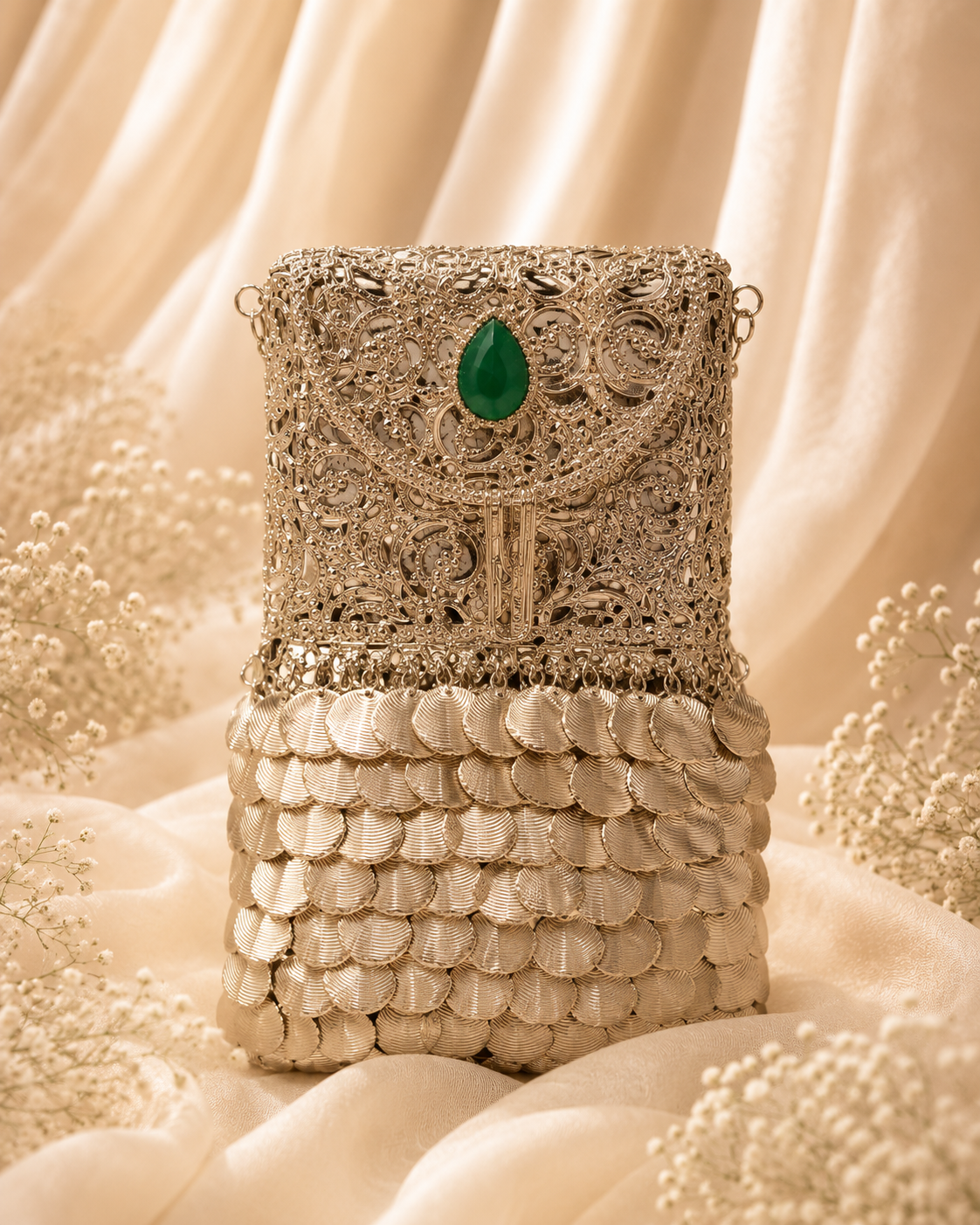 Emerald Filigree mobile clutch