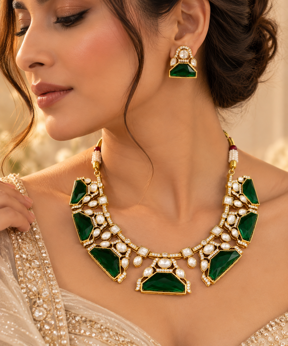 Emerald Royale Kundan Necklace Set