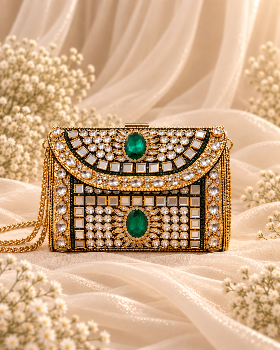 Emerald Royale Mirrorwork Clutch
