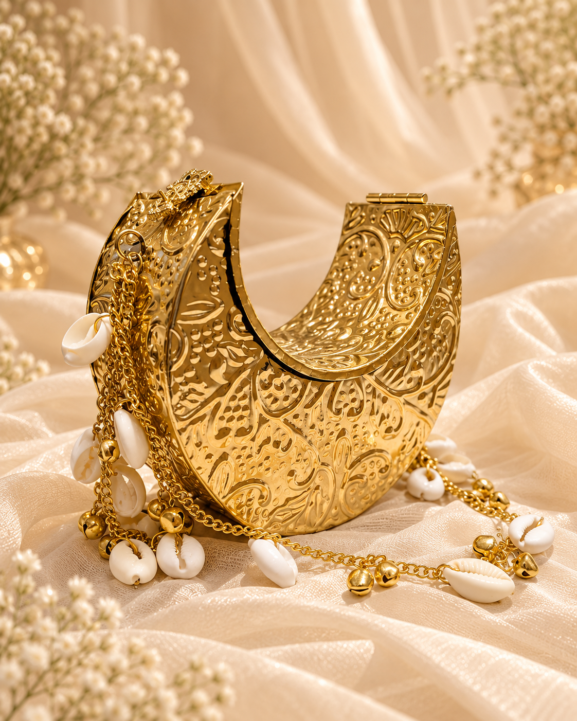 Golden Shell Luxe Clutch [Medium ]