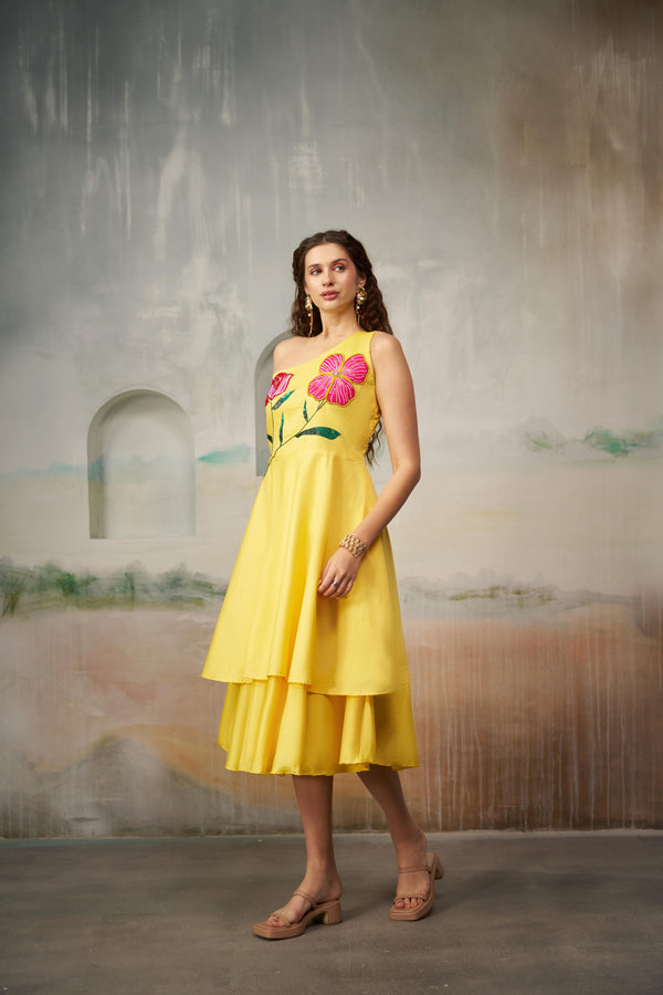 Sunny Yellow One-Shoulder Dress