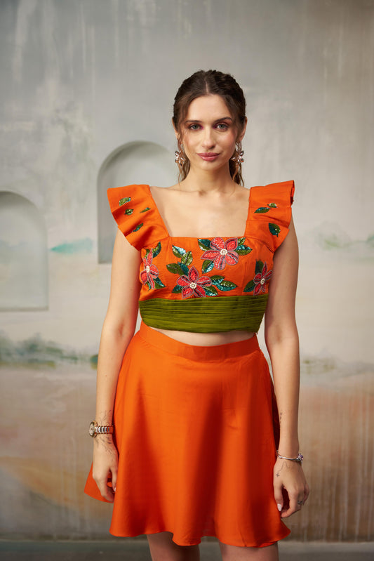 Fiery Orange Embroidered Set