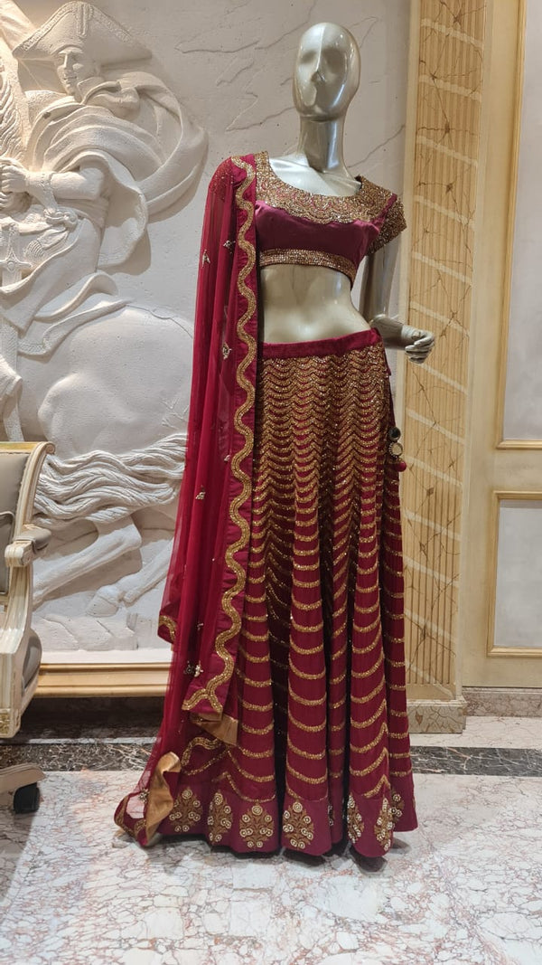 Maroon Lehenga with Gold Embellishments