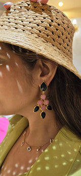 Pink And Black Stone Stud Earrings