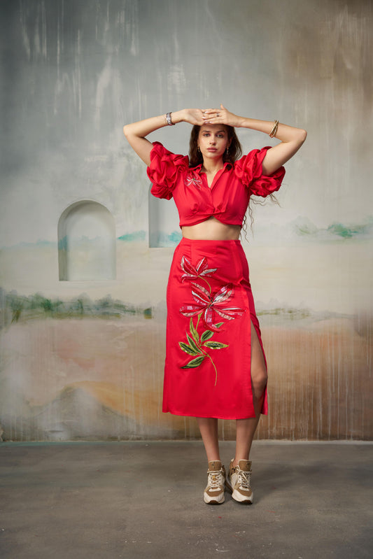 Red Floral Embroidered Set