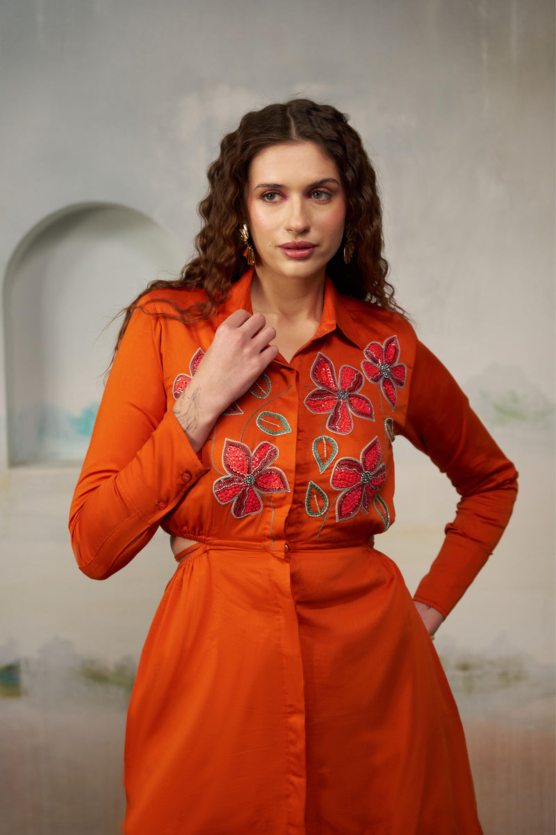 Radiant Orange Embroidered Dress