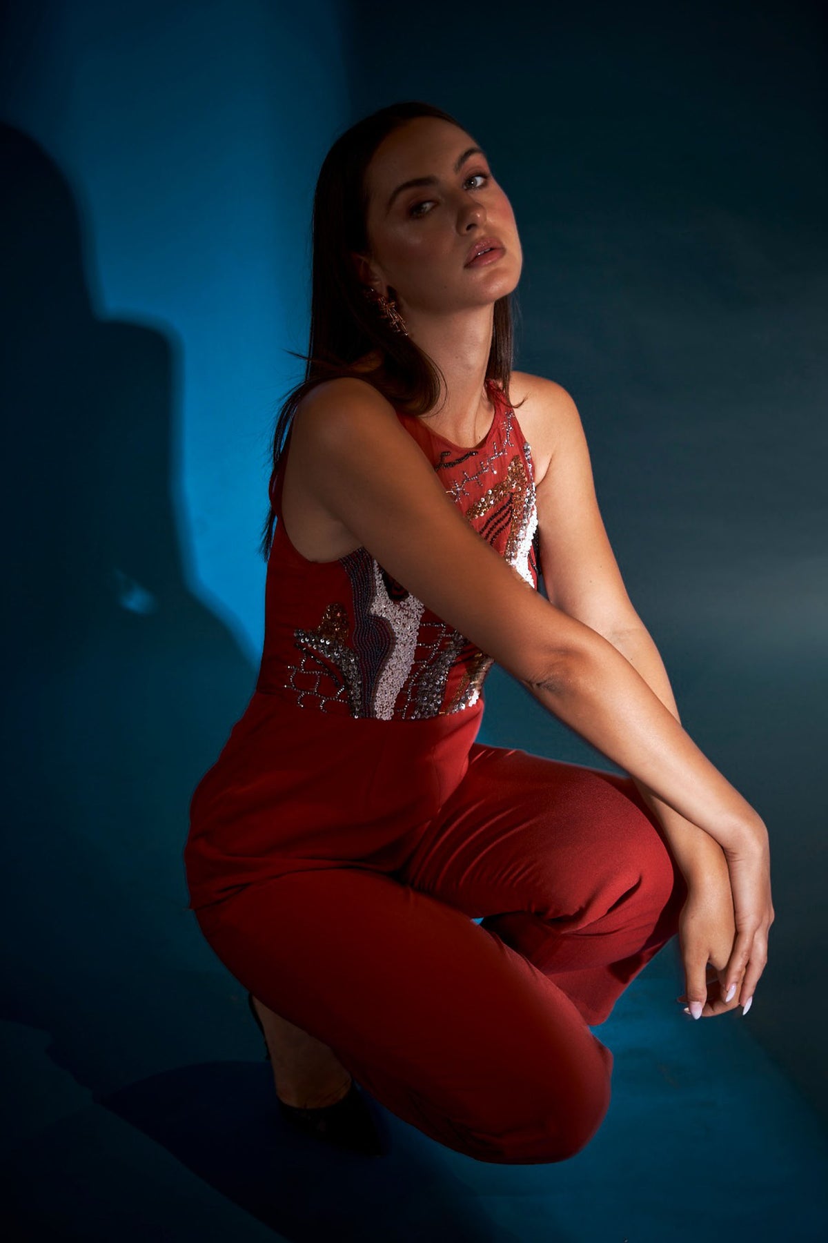 RUST EMBELLISHED JUMPSUIT