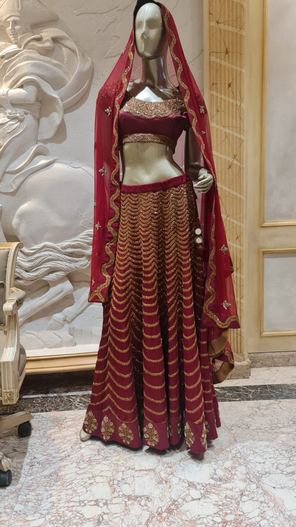 Maroon Lehenga with Gold Embellishments