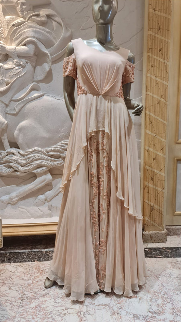 Peach Gown with Off-Shoulder