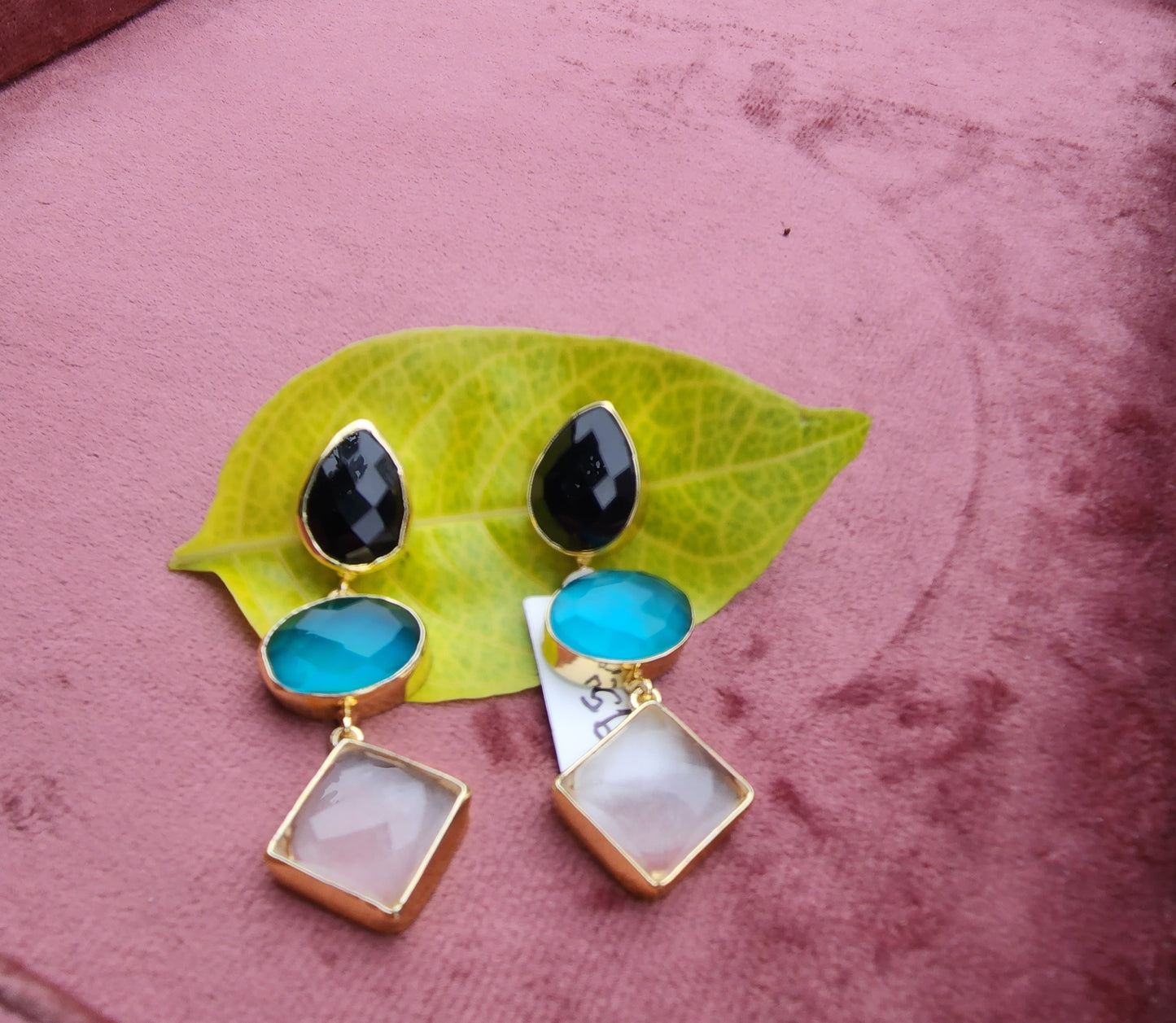 Tri-Color Gemstone Drop Earrings