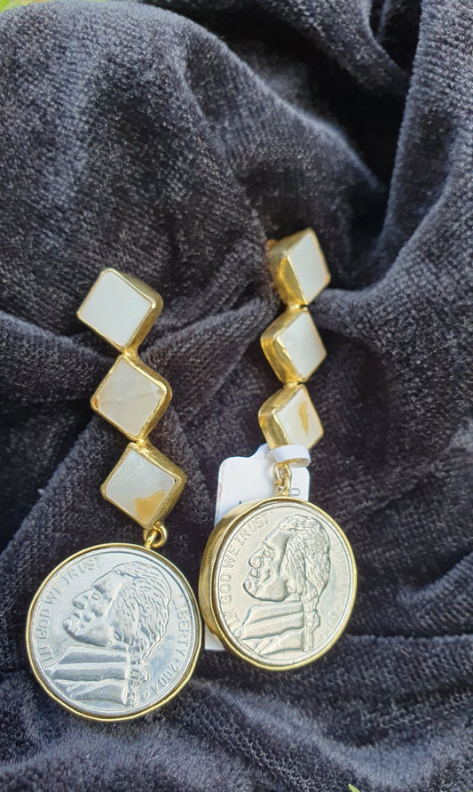 Coin Mother of Pearl Earrings