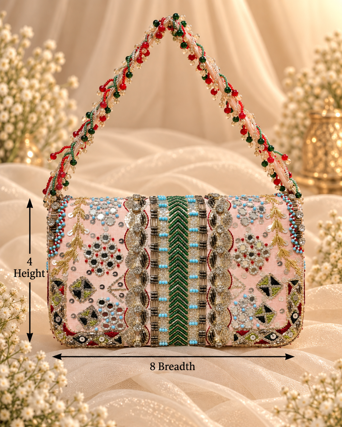 Pink & Green Embellished Bridal Clutch (Big)