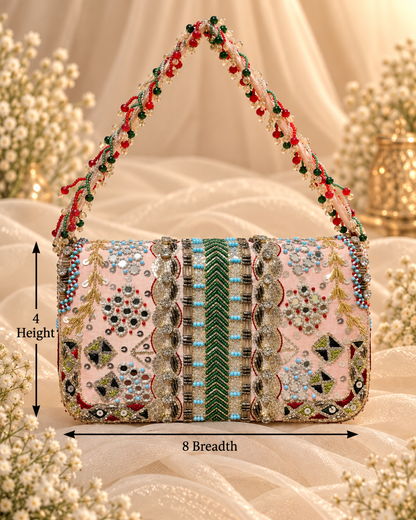 Pink & Green Embellished Bridal Clutch (Big)