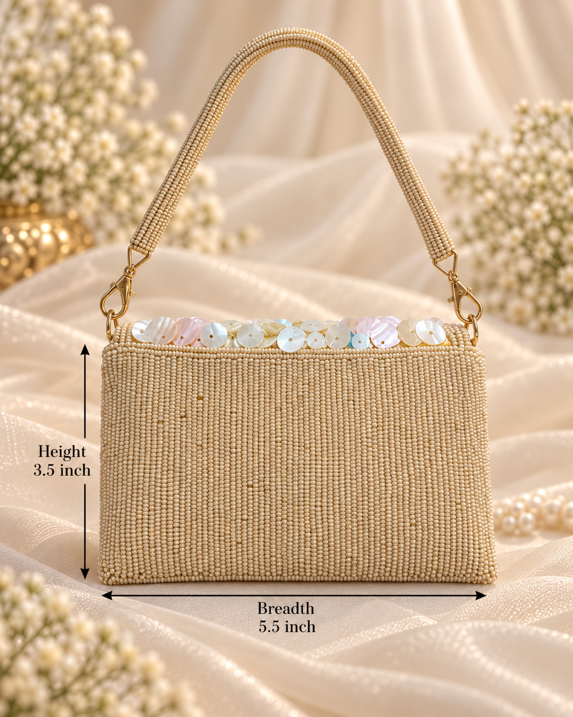 Champagne Pearl Beaded Statement Clutch (Mini)